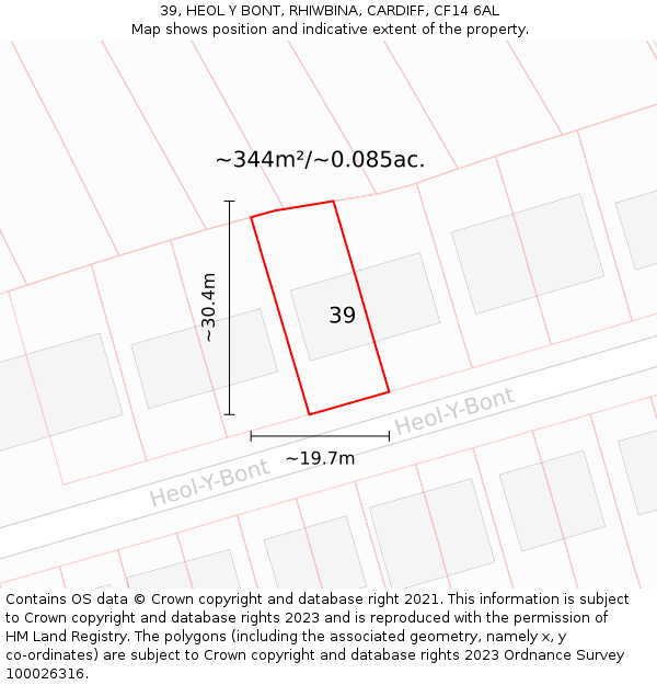 39, HEOL Y BONT, RHIWBINA, CARDIFF, CF14 6AL: Plot and title map