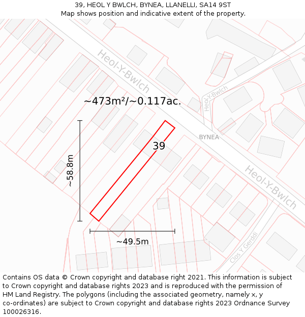 39, HEOL Y BWLCH, BYNEA, LLANELLI, SA14 9ST: Plot and title map