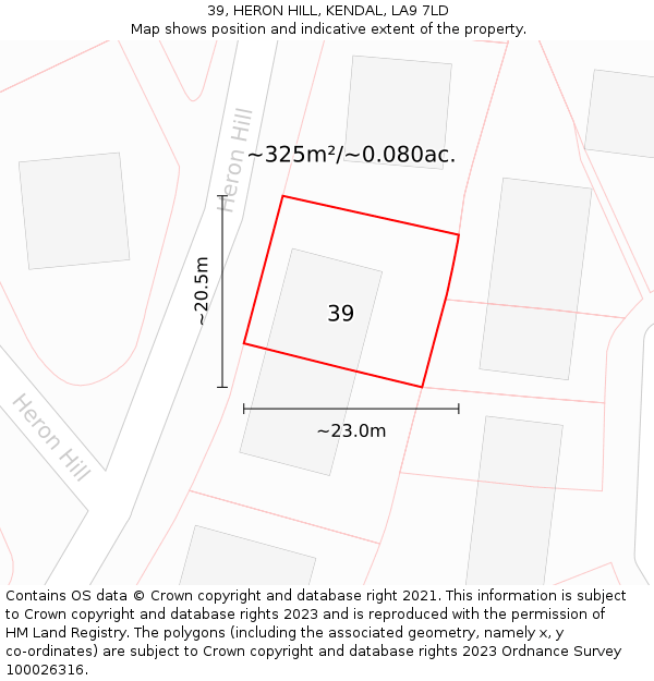 39, HERON HILL, KENDAL, LA9 7LD: Plot and title map