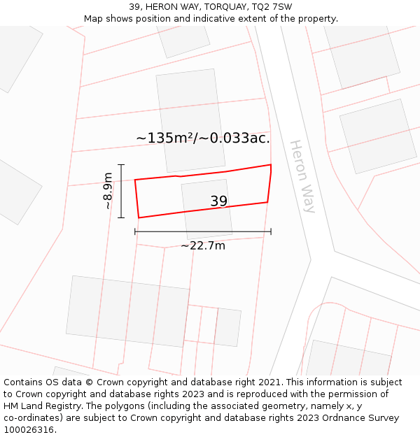 39, HERON WAY, TORQUAY, TQ2 7SW: Plot and title map