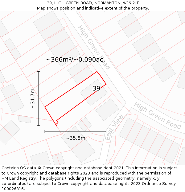 39, HIGH GREEN ROAD, NORMANTON, WF6 2LF: Plot and title map