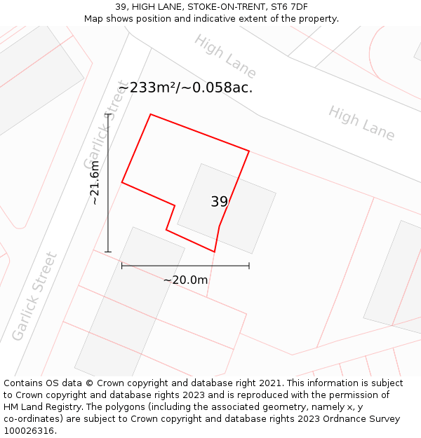 39, HIGH LANE, STOKE-ON-TRENT, ST6 7DF: Plot and title map