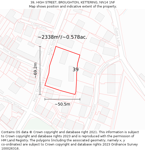 39, HIGH STREET, BROUGHTON, KETTERING, NN14 1NF: Plot and title map