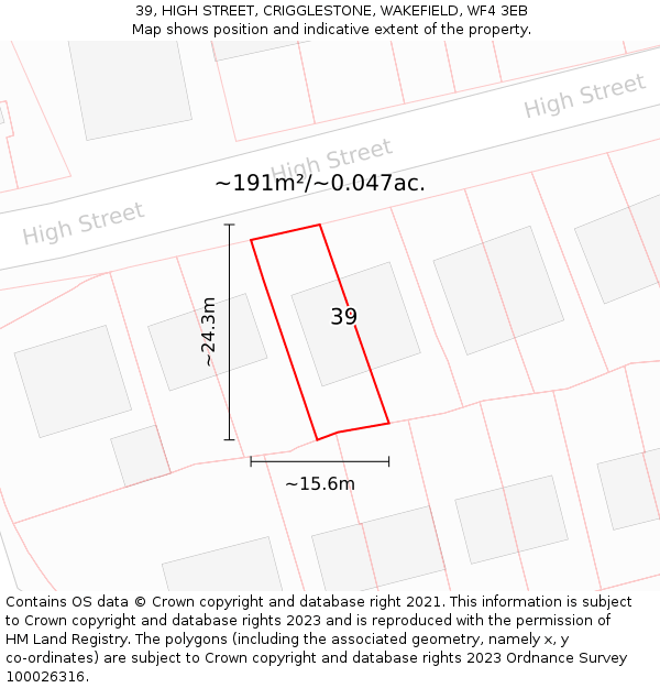 39, HIGH STREET, CRIGGLESTONE, WAKEFIELD, WF4 3EB: Plot and title map