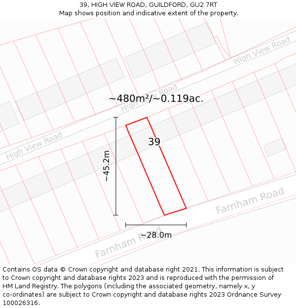 39, HIGH VIEW ROAD, GUILDFORD, GU2 7RT: Plot and title map