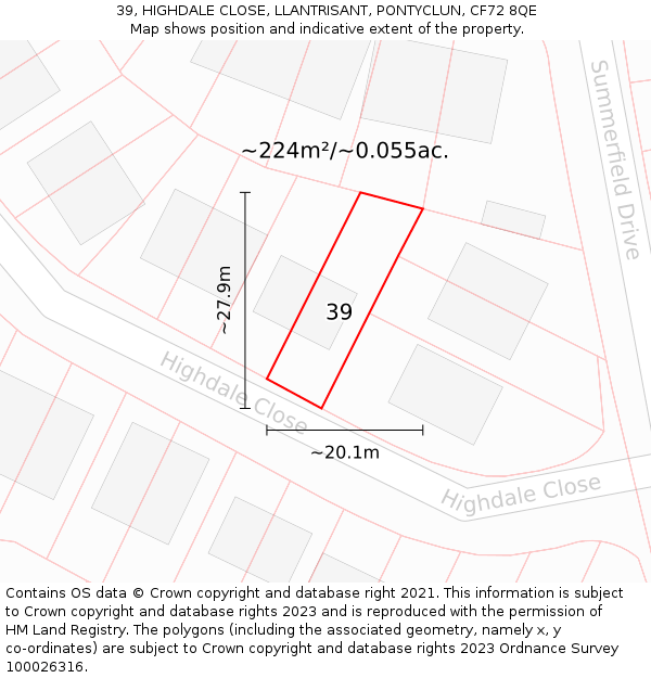 39, HIGHDALE CLOSE, LLANTRISANT, PONTYCLUN, CF72 8QE: Plot and title map