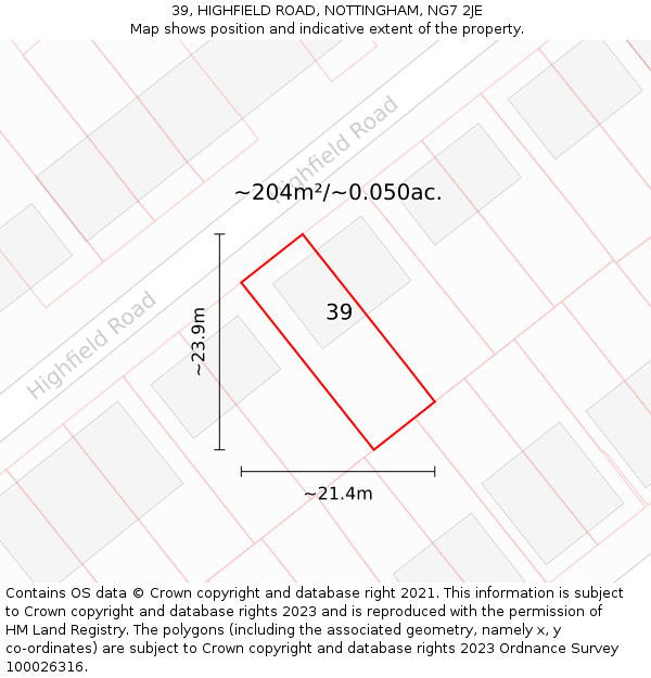39, HIGHFIELD ROAD, NOTTINGHAM, NG7 2JE: Plot and title map