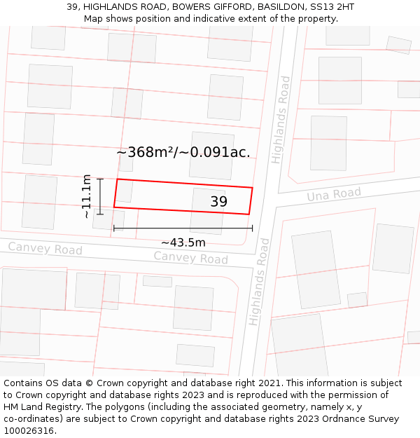 39, HIGHLANDS ROAD, BOWERS GIFFORD, BASILDON, SS13 2HT: Plot and title map