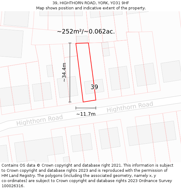 39, HIGHTHORN ROAD, YORK, YO31 9HF: Plot and title map
