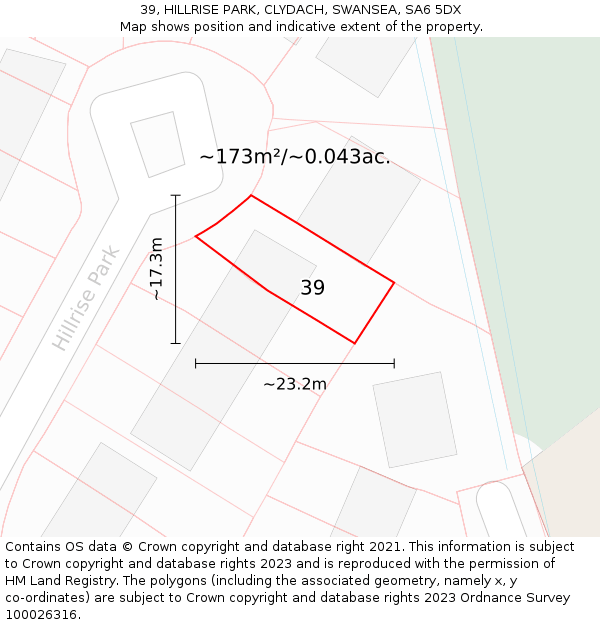 39, HILLRISE PARK, CLYDACH, SWANSEA, SA6 5DX: Plot and title map