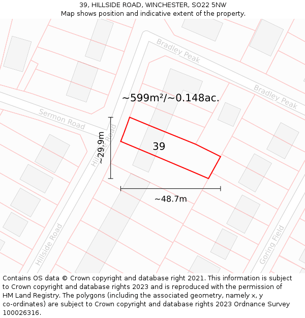 39, HILLSIDE ROAD, WINCHESTER, SO22 5NW: Plot and title map