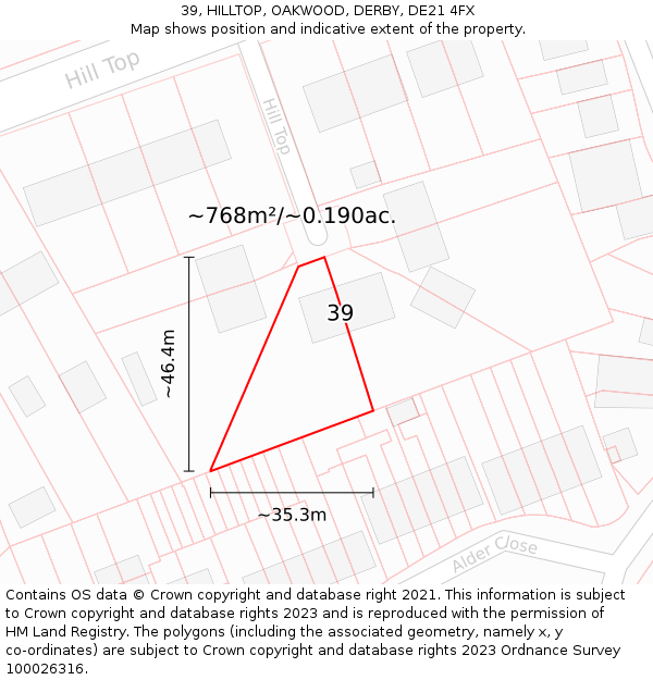 39, HILLTOP, OAKWOOD, DERBY, DE21 4FX: Plot and title map