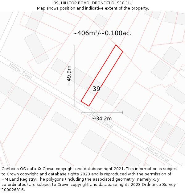 39, HILLTOP ROAD, DRONFIELD, S18 1UJ: Plot and title map