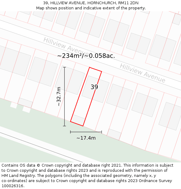 39, HILLVIEW AVENUE, HORNCHURCH, RM11 2DN: Plot and title map