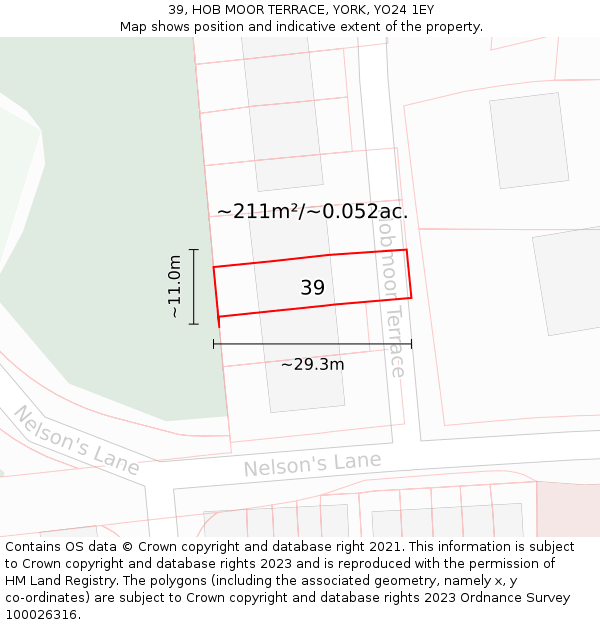 39, HOB MOOR TERRACE, YORK, YO24 1EY: Plot and title map