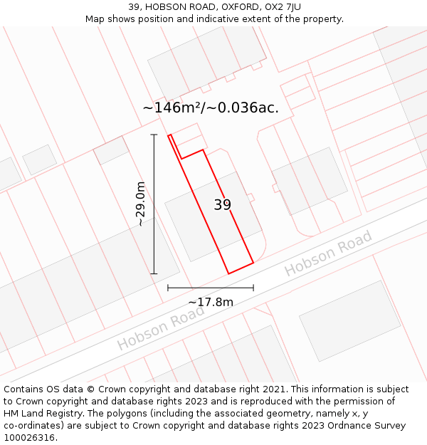 39, HOBSON ROAD, OXFORD, OX2 7JU: Plot and title map