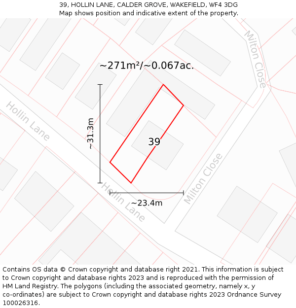 39, HOLLIN LANE, CALDER GROVE, WAKEFIELD, WF4 3DG: Plot and title map