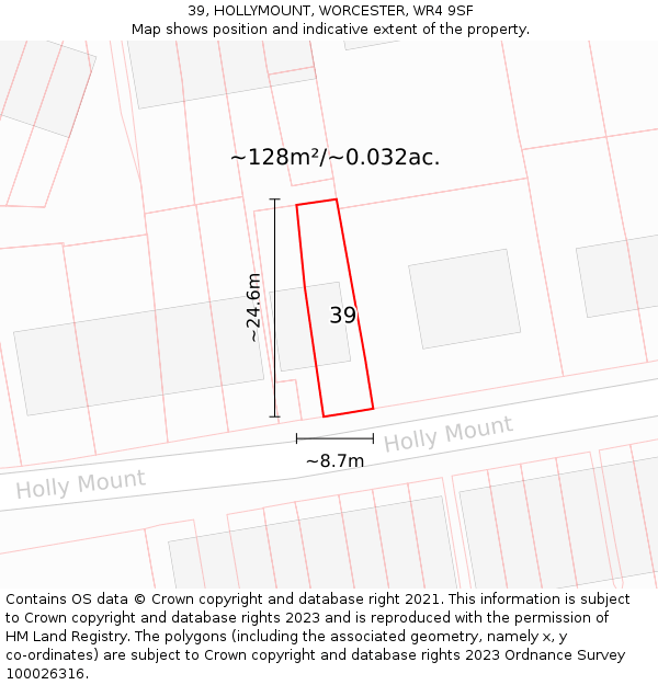 39, HOLLYMOUNT, WORCESTER, WR4 9SF: Plot and title map