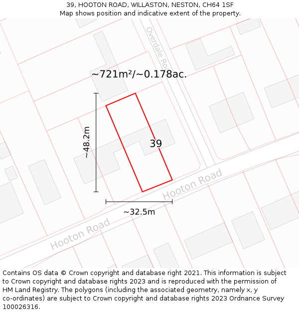 39, HOOTON ROAD, WILLASTON, NESTON, CH64 1SF: Plot and title map