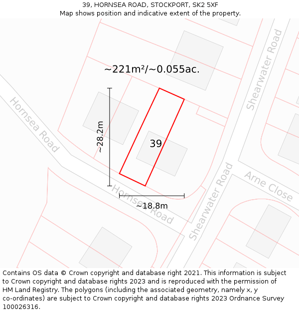 39, HORNSEA ROAD, STOCKPORT, SK2 5XF: Plot and title map