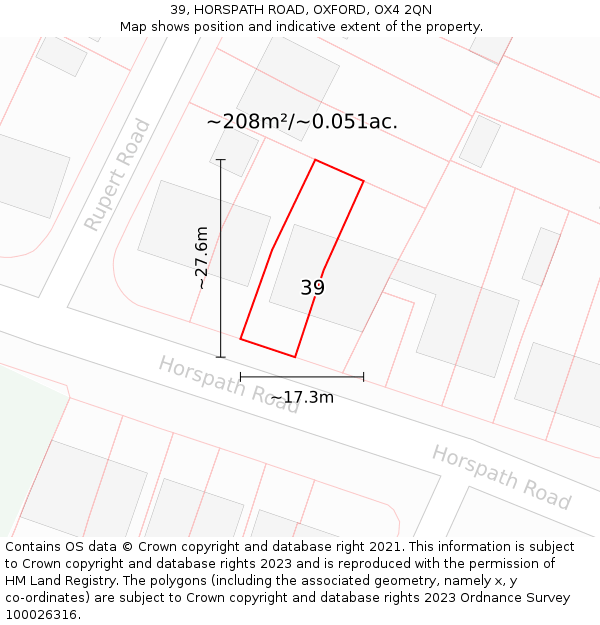 39, HORSPATH ROAD, OXFORD, OX4 2QN: Plot and title map