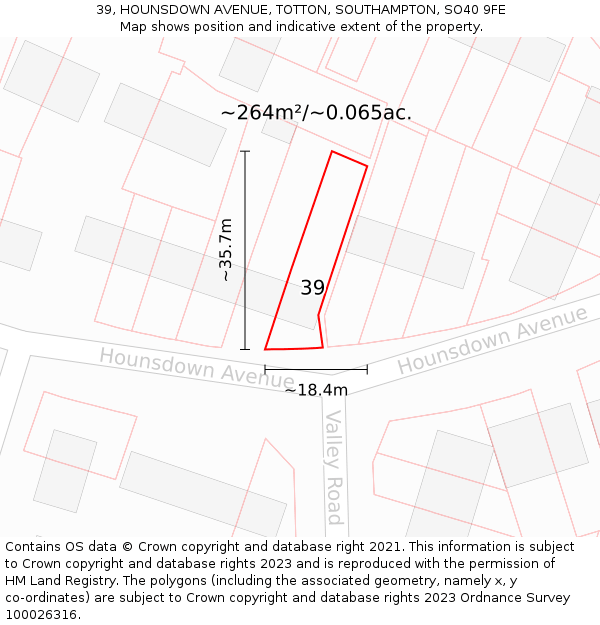 39, HOUNSDOWN AVENUE, TOTTON, SOUTHAMPTON, SO40 9FE: Plot and title map