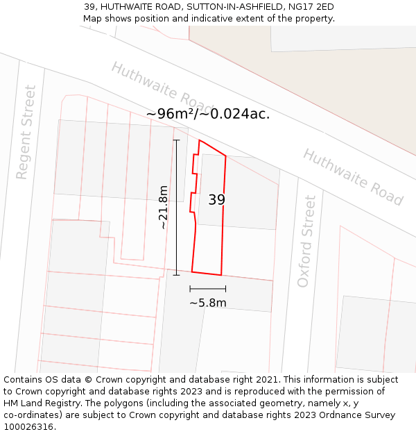 39, HUTHWAITE ROAD, SUTTON-IN-ASHFIELD, NG17 2ED: Plot and title map