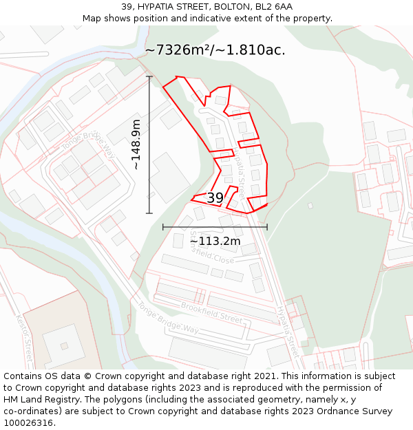 39, HYPATIA STREET, BOLTON, BL2 6AA: Plot and title map