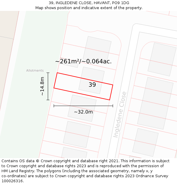 39, INGLEDENE CLOSE, HAVANT, PO9 1DG: Plot and title map