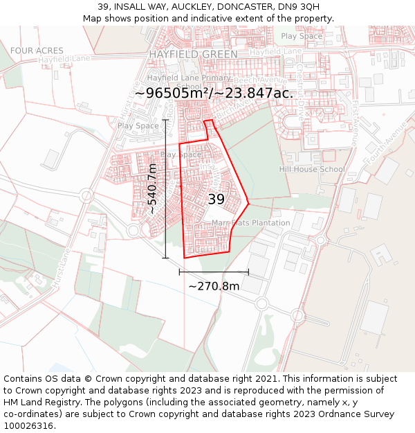 39, INSALL WAY, AUCKLEY, DONCASTER, DN9 3QH: Plot and title map