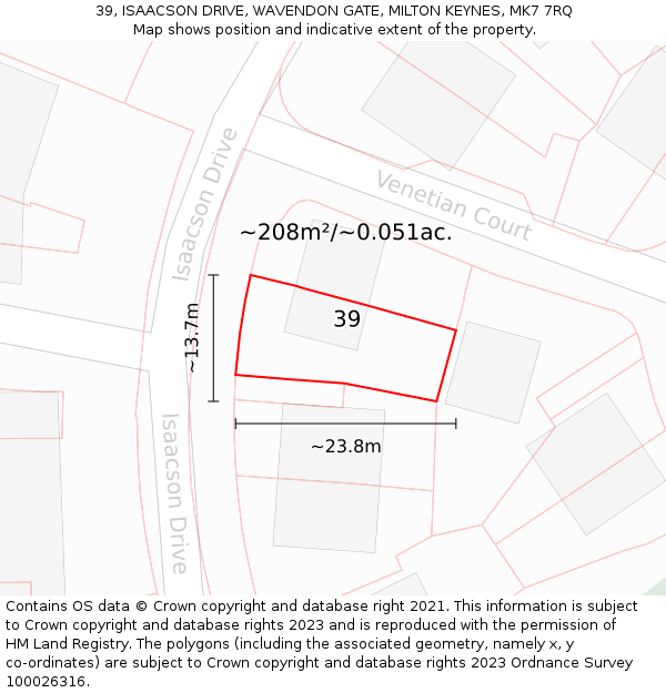 39, ISAACSON DRIVE, WAVENDON GATE, MILTON KEYNES, MK7 7RQ: Plot and title map