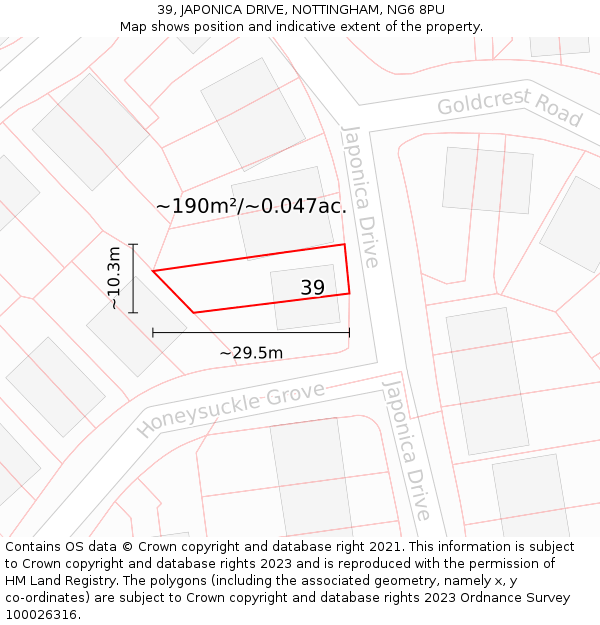 39, JAPONICA DRIVE, NOTTINGHAM, NG6 8PU: Plot and title map