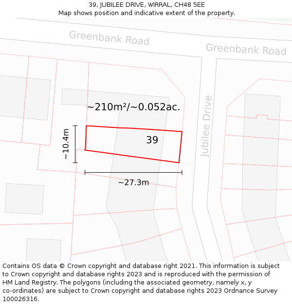 39, JUBILEE DRIVE, WIRRAL, CH48 5EE: Plot and title map