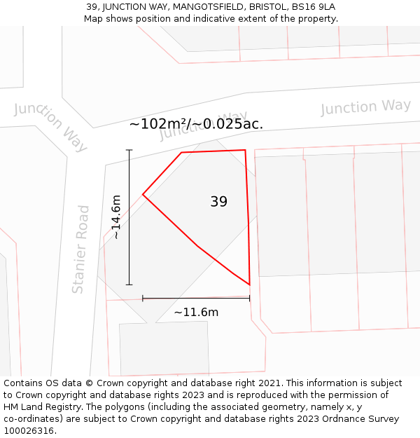 39, JUNCTION WAY, MANGOTSFIELD, BRISTOL, BS16 9LA: Plot and title map