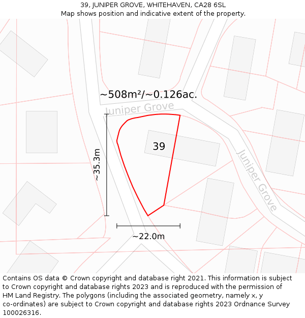 39, JUNIPER GROVE, WHITEHAVEN, CA28 6SL: Plot and title map