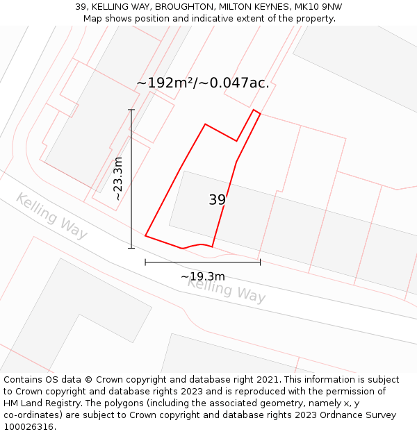 39, KELLING WAY, BROUGHTON, MILTON KEYNES, MK10 9NW: Plot and title map