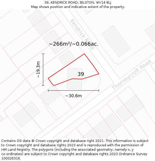 39, KENDRICK ROAD, BILSTON, WV14 8LJ: Plot and title map