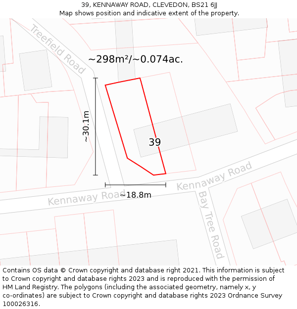 39, KENNAWAY ROAD, CLEVEDON, BS21 6JJ: Plot and title map