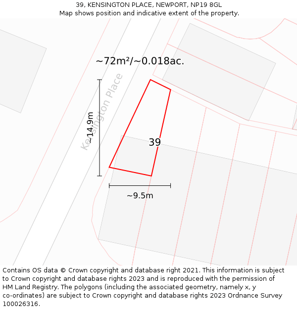 39, KENSINGTON PLACE, NEWPORT, NP19 8GL: Plot and title map