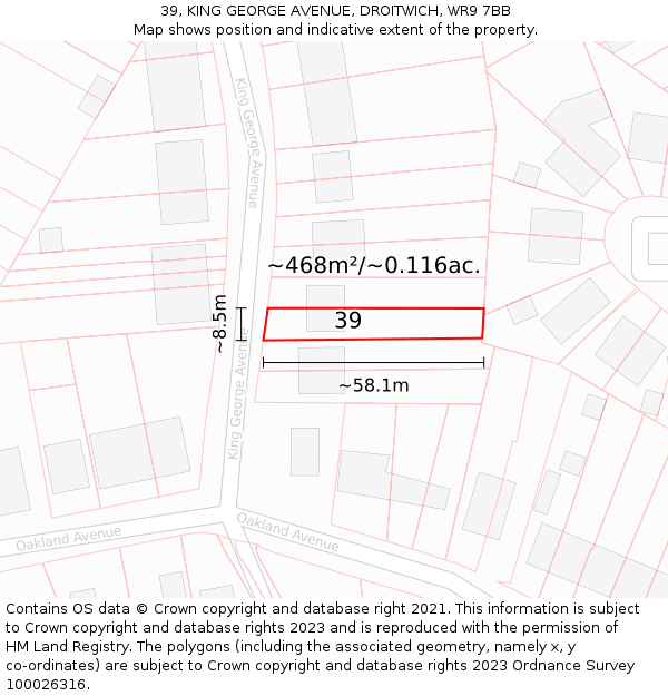 39, KING GEORGE AVENUE, DROITWICH, WR9 7BB: Plot and title map