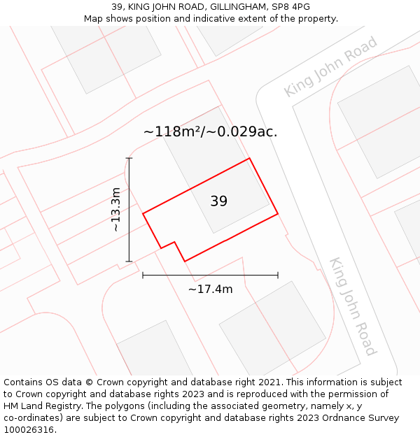 39, KING JOHN ROAD, GILLINGHAM, SP8 4PG: Plot and title map