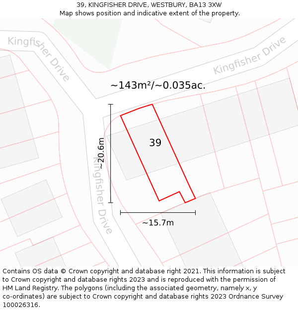 39, KINGFISHER DRIVE, WESTBURY, BA13 3XW: Plot and title map