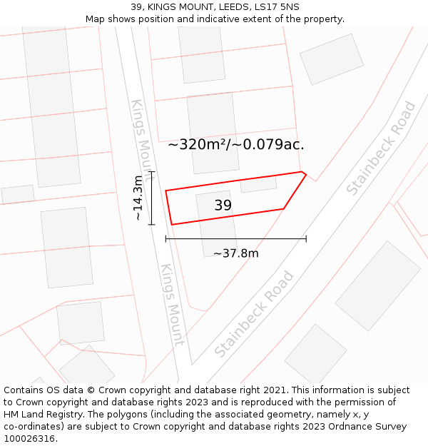 39, KINGS MOUNT, LEEDS, LS17 5NS: Plot and title map