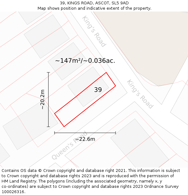 39, KINGS ROAD, ASCOT, SL5 9AD: Plot and title map