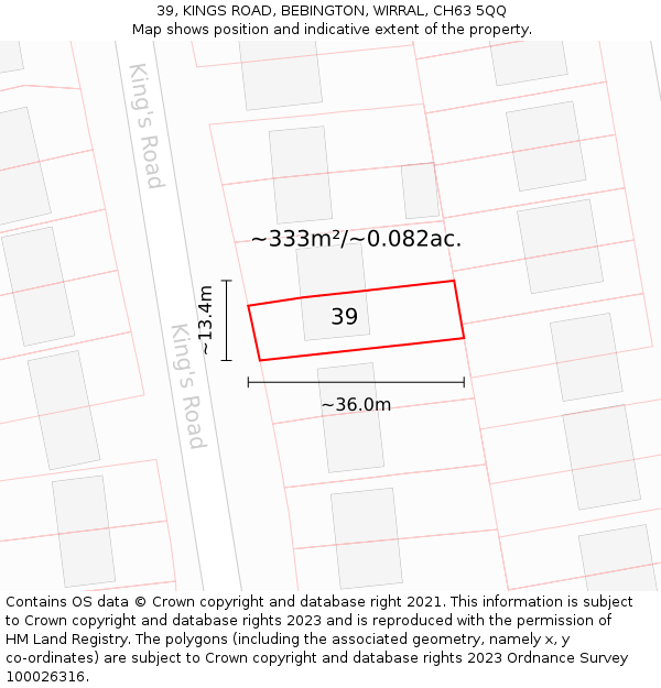 39, KINGS ROAD, BEBINGTON, WIRRAL, CH63 5QQ: Plot and title map