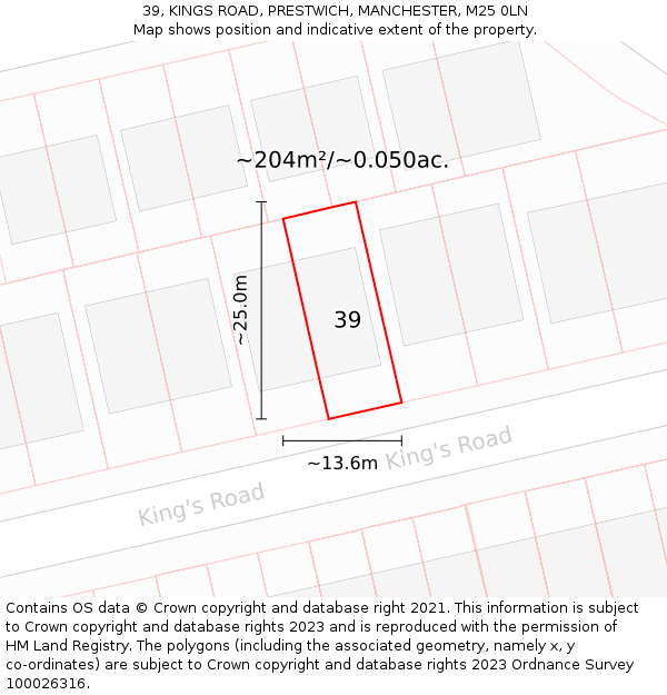 39, KINGS ROAD, PRESTWICH, MANCHESTER, M25 0LN: Plot and title map