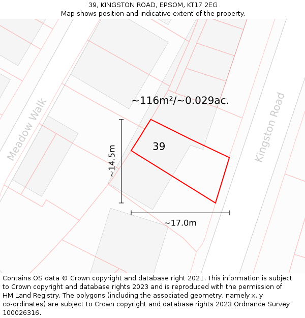 39, KINGSTON ROAD, EPSOM, KT17 2EG: Plot and title map