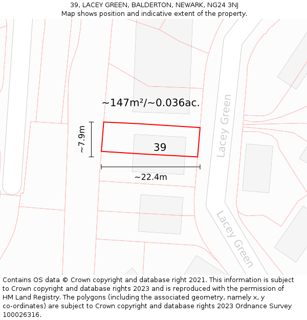 39, LACEY GREEN, BALDERTON, NEWARK, NG24 3NJ: Plot and title map