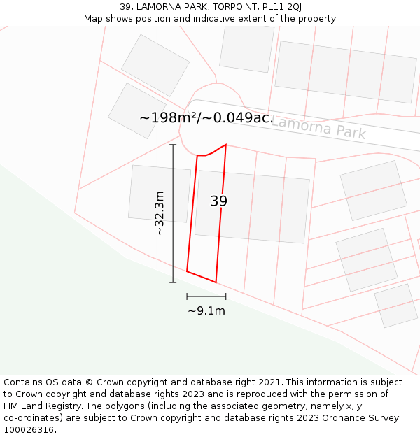 39, LAMORNA PARK, TORPOINT, PL11 2QJ: Plot and title map