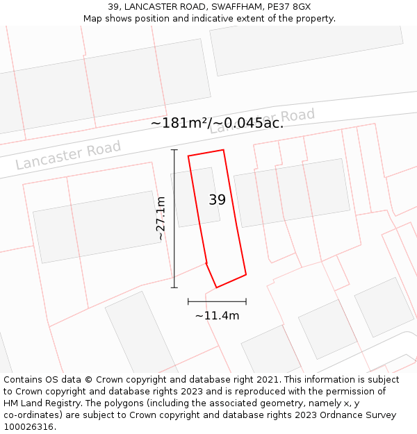 39, LANCASTER ROAD, SWAFFHAM, PE37 8GX: Plot and title map